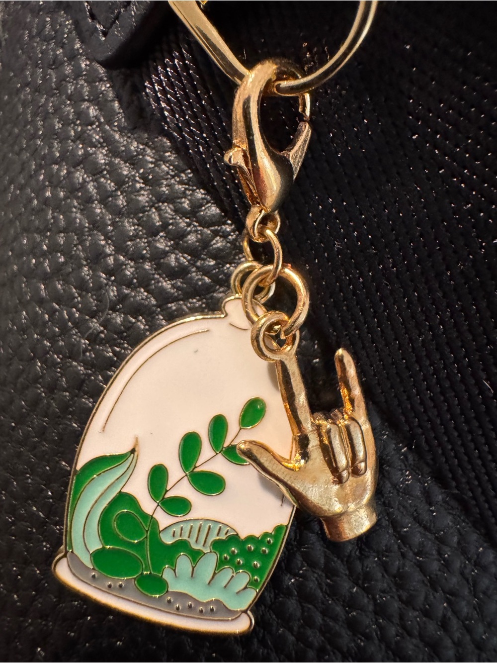 I love you in American Sign Language 🤟🏻with Green Enamel Plant Gold Charm